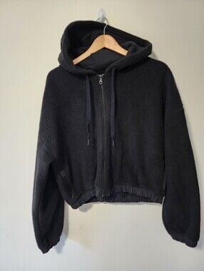 Offline  Black Hooded Zip-Up Fleece Sweater